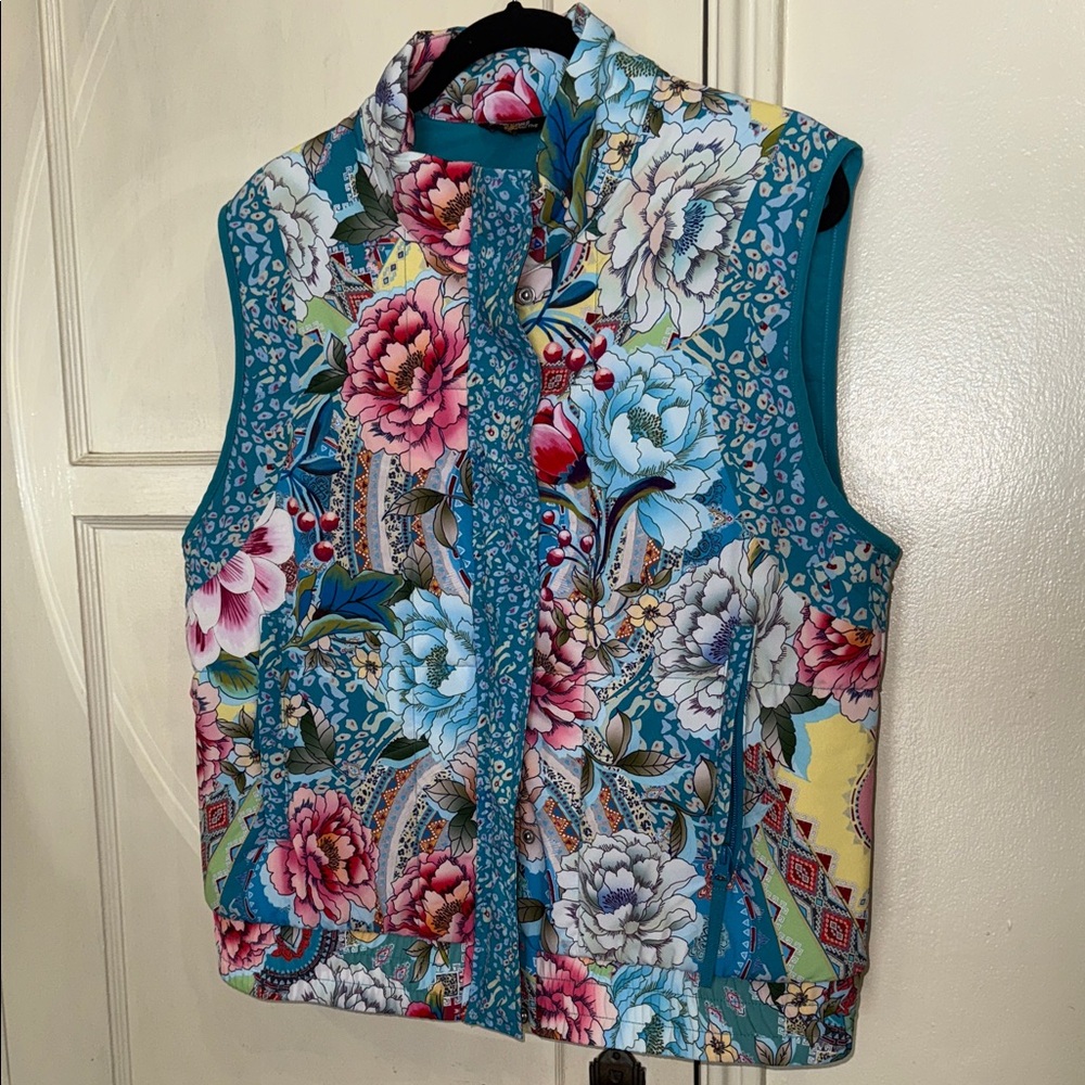 Johnny Was Prisma Quilted Multicolor Floral Vest